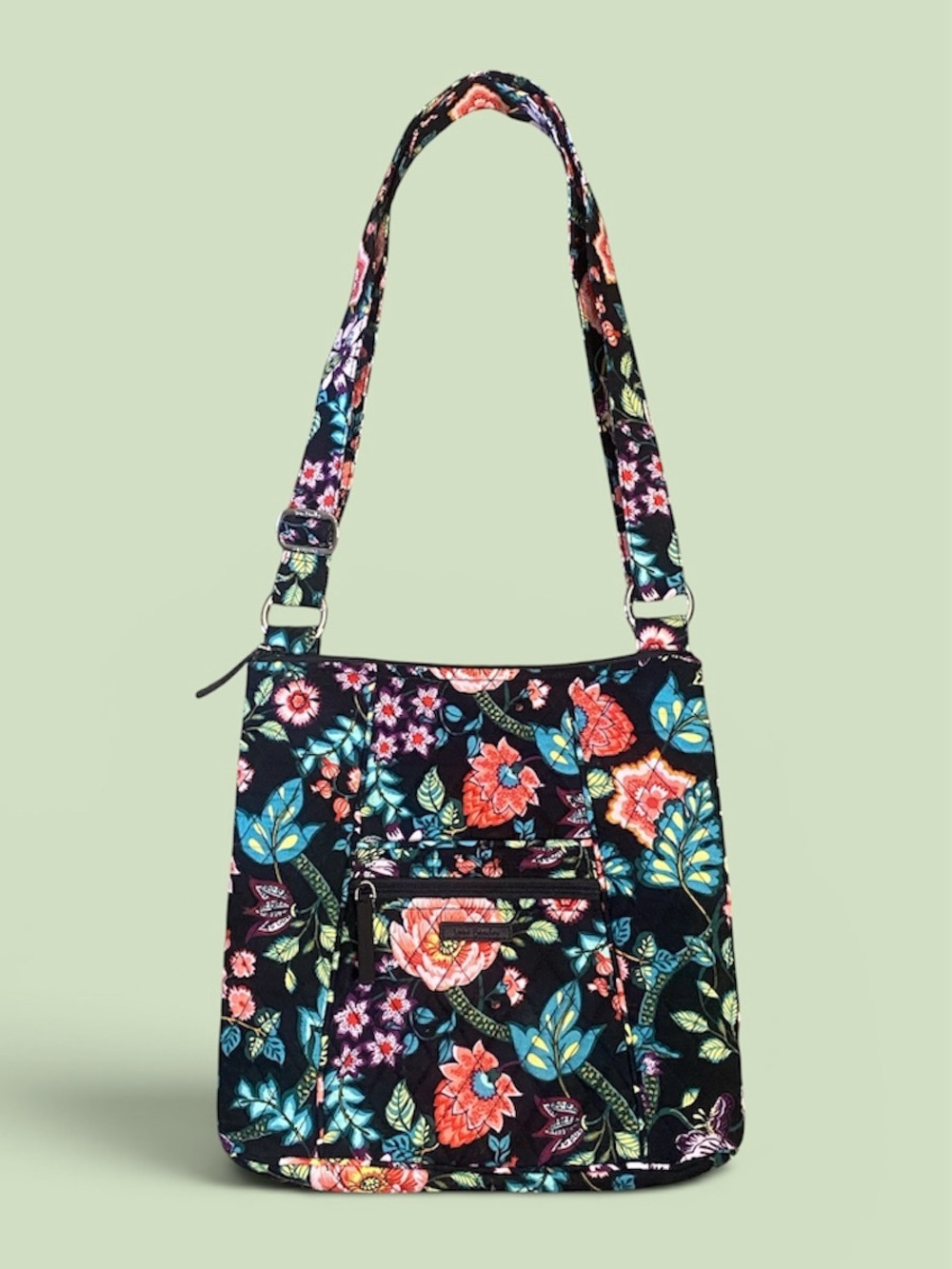 Vera Bradley Black Quilted Crossbody with Multicolor Floral Print Zippered Top
